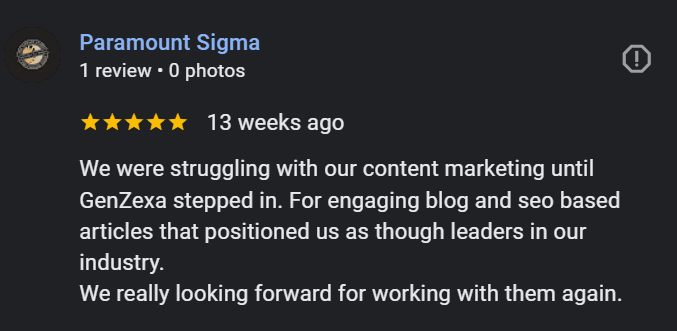 Paramount sigma feedback on genzexa work and performnnace